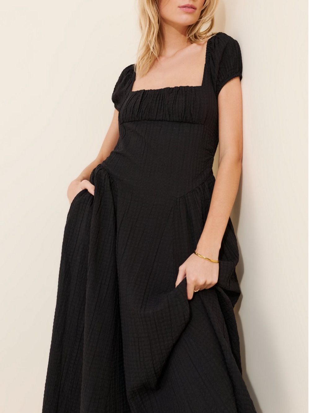 Free People Ciara Pucker Check Midi Dress
